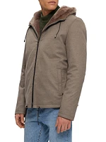 Men's Fabric Parka Jacket with Merino Shearling Lamb Lining