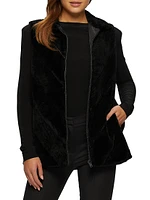 Textured Shearling Lamb Zip Vest Reversible To Taffeta