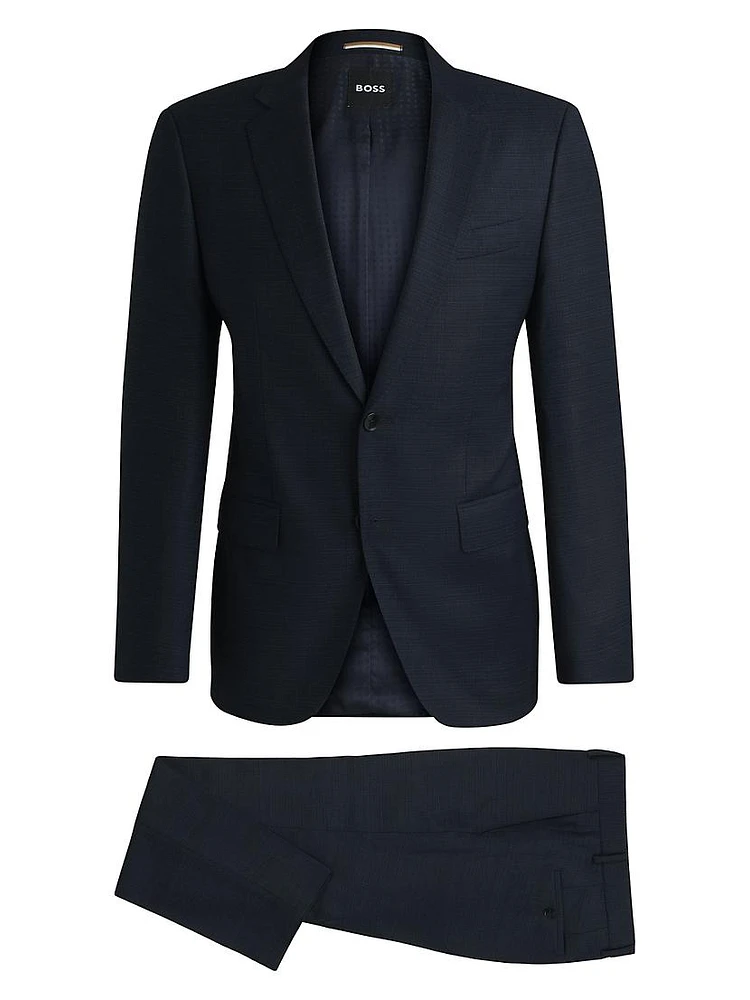 Slim Fit Suit Micro Patterned Stretch Wool