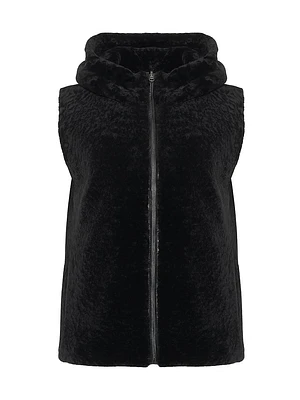Shearling Lamb Vest Hooded Reversible to Taffeta