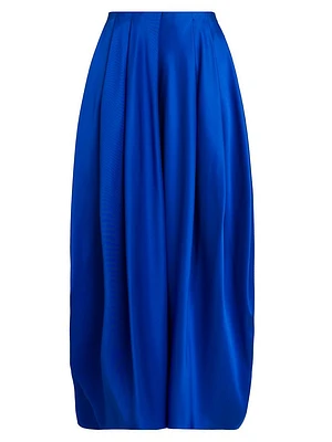 Pleated Silk Satin Skirt
