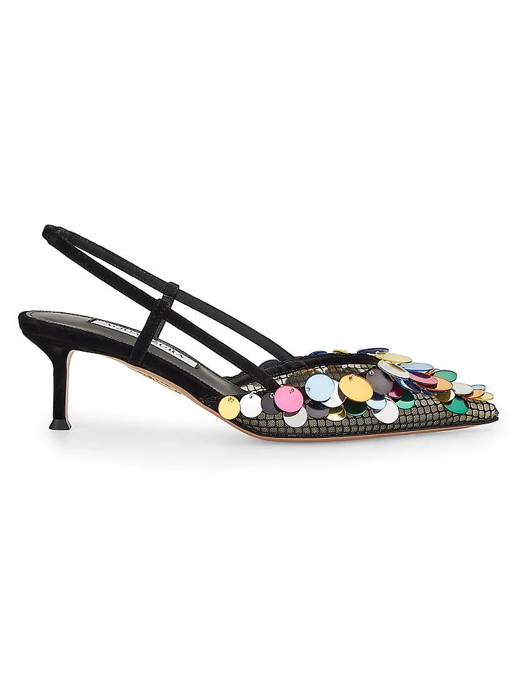 Can 50MM Paillette-Embellished Suede & Mesh Slingback Pumps