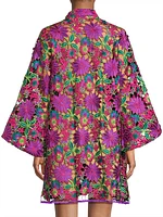 Floral-Embroidered Mini Caftan