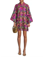 Floral-Embroidered Mini Caftan