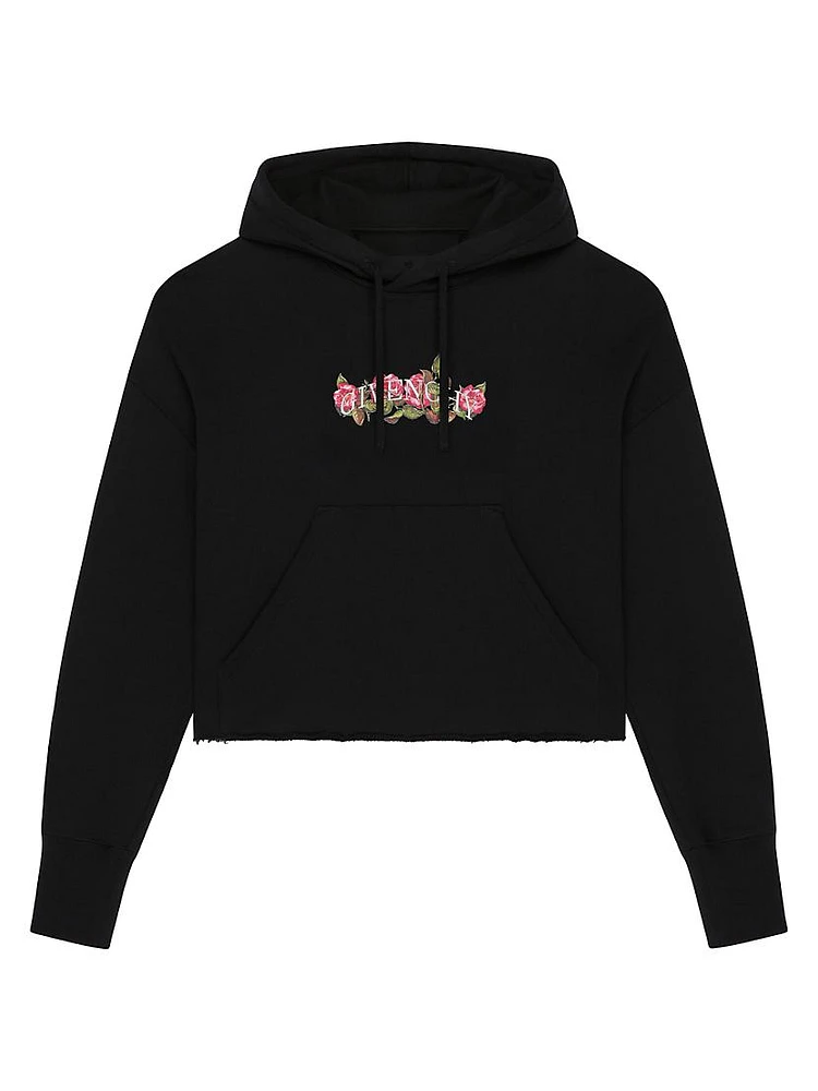 Cropped Hoodie Cotton with Roses Print