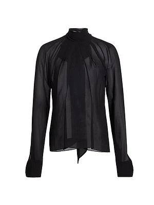 Lyca Sheer Chiffon Long-Sleeve Blouse