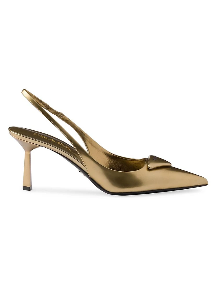 Metallic Leather Slingback Pumps