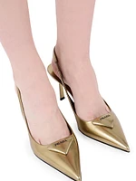 Metallic Leather Slingback Pumps