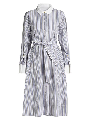 Alana Striped Cotton Long-Sleeve Shirtdress