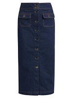 Jewel Denim Button-Up Midi-Skirt