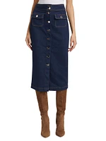 Jewel Denim Button-Up Midi-Skirt