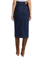 Jewel Denim Button-Up Midi-Skirt