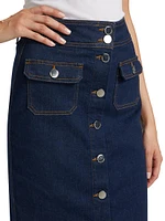 Jewel Denim Button-Up Midi-Skirt