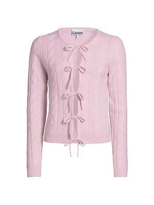 Wool-Cashmere Cable-Knit Self-Tie Cardigan