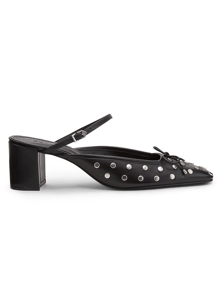 Arissa Studded Leather Block-Heel Mules