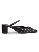 Arissa Studded Leather Block-Heel Mules