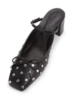 Arissa Studded Leather Block-Heel Mules