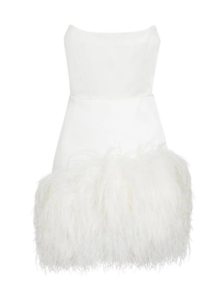 Fiora Feather-Trimmed Strapless Minidress