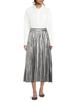 Gamma Pleated Metallic Midi-Skirt