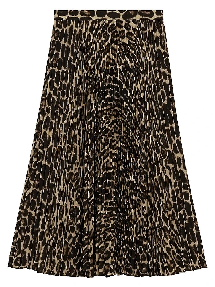 Pleated Leopard Midi-Skirt