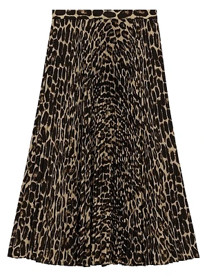 Pleated Leopard Midi-Skirt