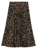 Pleated Leopard Midi-Skirt