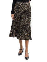 Pleated Leopard Midi-Skirt