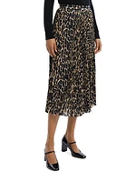 Pleated Leopard Midi-Skirt