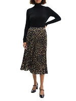 Pleated Leopard Midi-Skirt