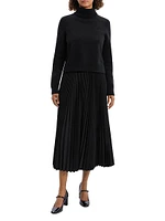 Turtleneck Wool-Blend Pleated Sweaterdress