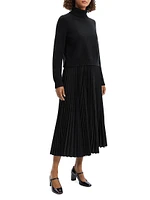 Turtleneck Wool-Blend Pleated Sweaterdress