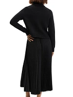 Turtleneck Wool-Blend Pleated Sweaterdress