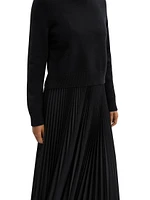 Turtleneck Wool-Blend Pleated Sweaterdress