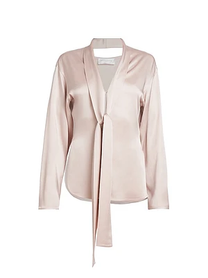 Satin V-Neck Scarf Blouse