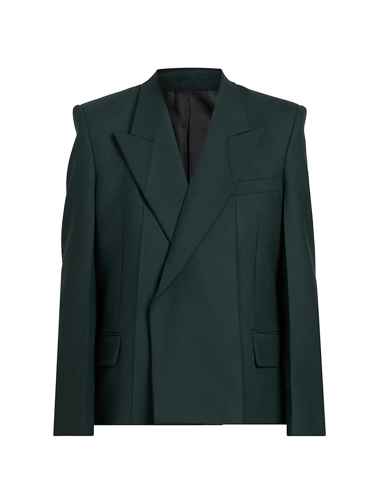 Pointed Shoulder Double-Breasted Blazer