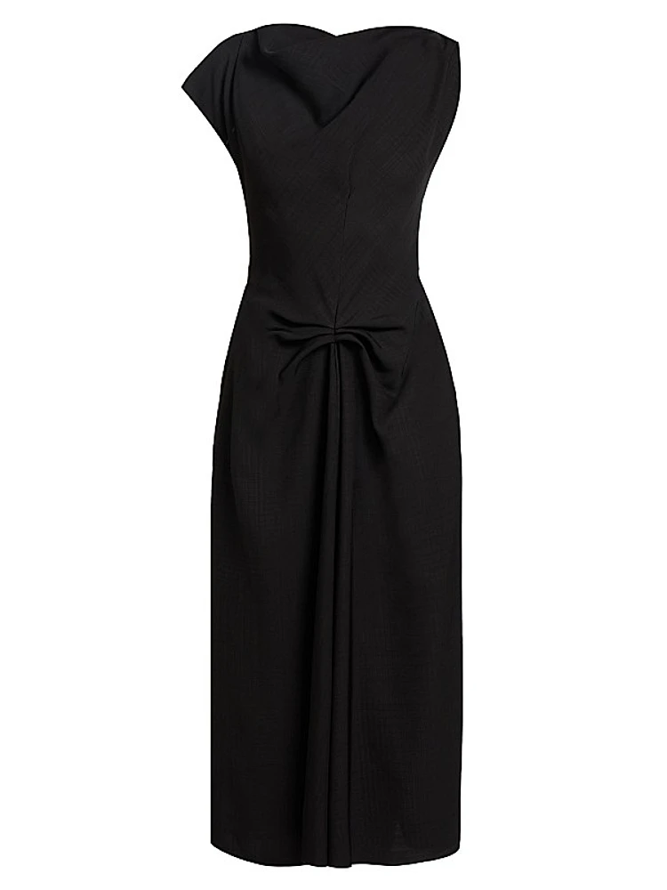 Gathered Asymmetric Midi-Dress