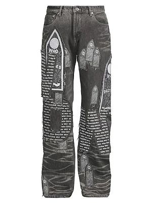 Motif Patched Jeans