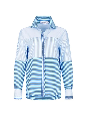 Raina Striped Fringed Cotton Shirt