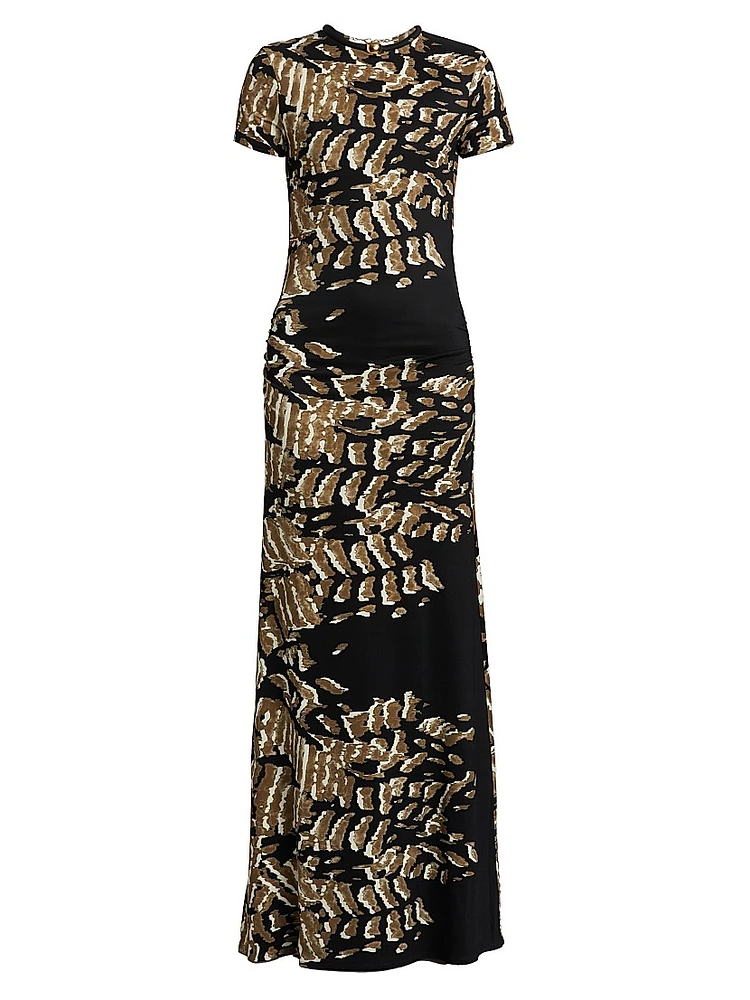 Yara Abstract Short-Sleeve Maxi-Dress