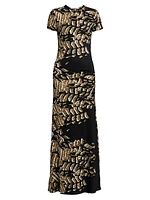 Yara Abstract Short-Sleeve Maxi-Dress