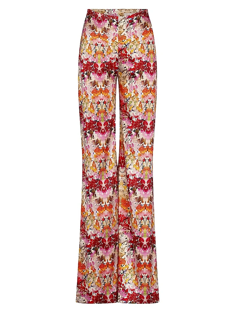 Andie Abstract Stretch-Silk Flared Pants