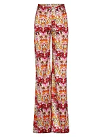 Andie Abstract Stretch-Silk Flared Pants