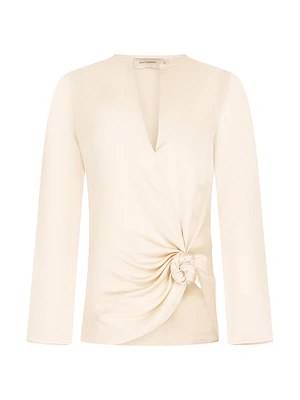 Tayra Knot Surplice-Neck Blouse