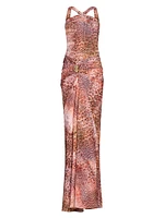 Toyah Snake-Print Ruched Halterneck Maxi Dress