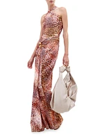 Toyah Snake-Print Ruched Halterneck Maxi Dress