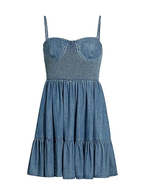 Smocked Denim Bustier Minidress