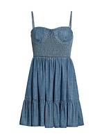 Smocked Denim Bustier Minidress