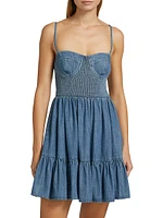 Smocked Denim Bustier Minidress