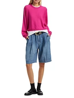 Pleated Denim Bermuda Shorts
