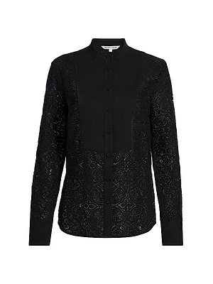 Naya Silk-Blend Lace Long-Sleeve Top